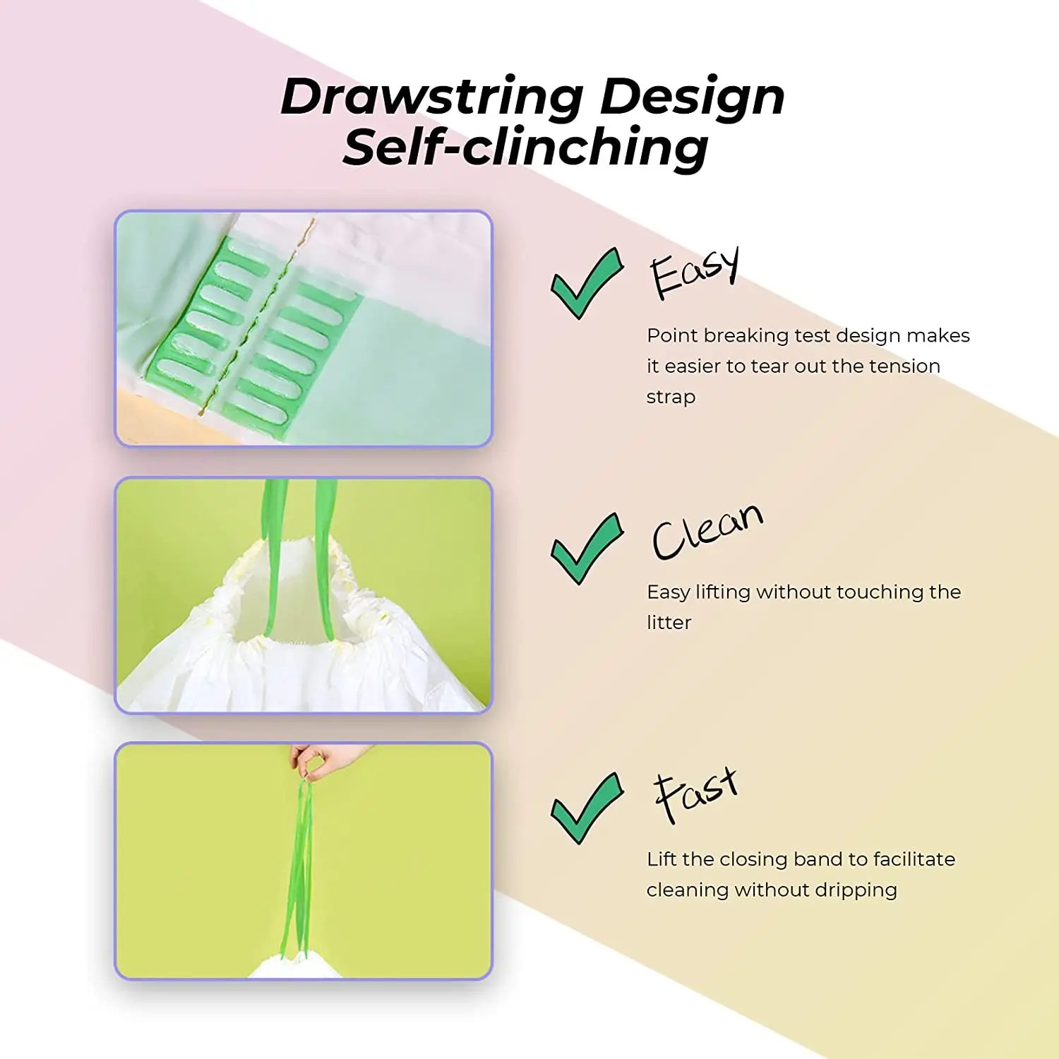 Custom Biodegradable Plastic DrawstringHeavy Duty Cat Litter Box Liners Cat Litter Filter Bag