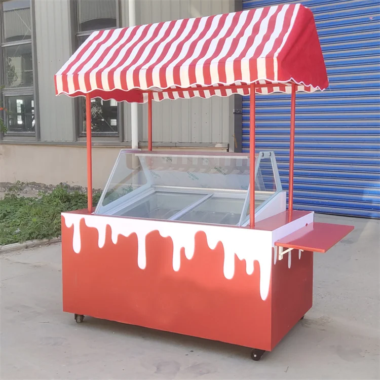 New design ice cream push cart with display freezer mobile commercial italian gelato fast food cart store truck