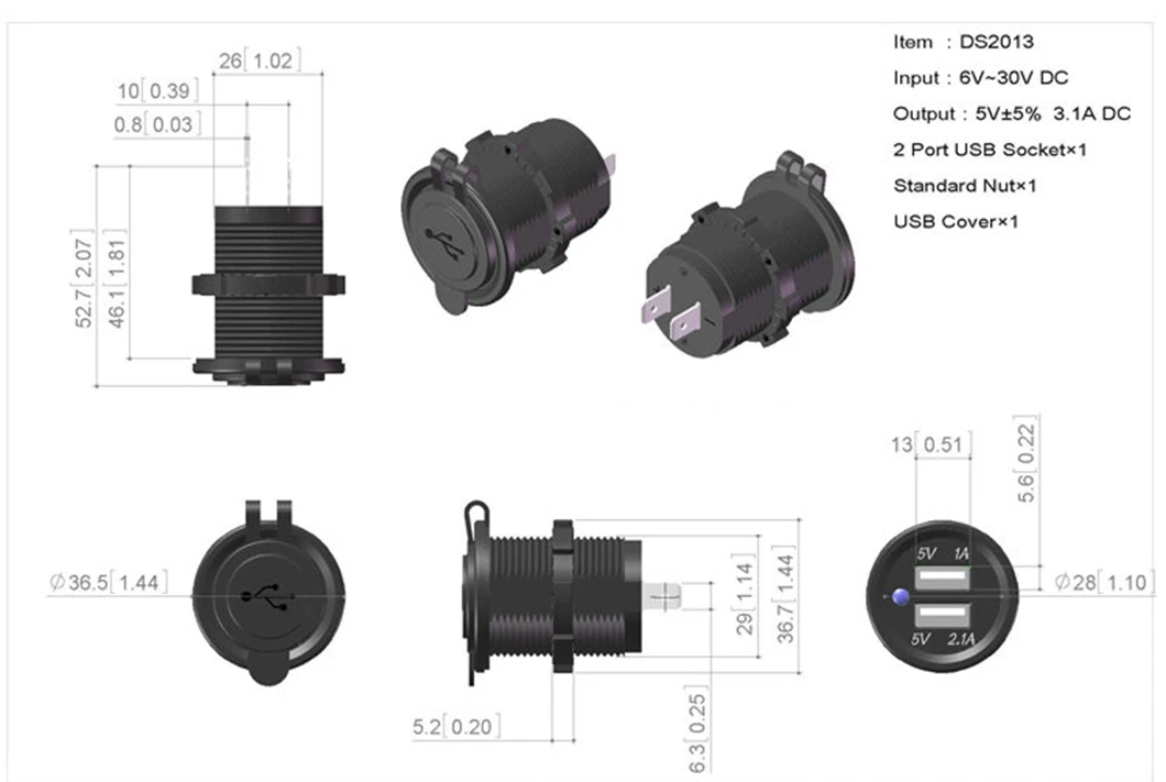 Good quality 12 to 24V Dual 2.1A 1A Outlet Dual Led Light Excellent Blue Red Auto Dual Port USB Socket 12v car usb socket