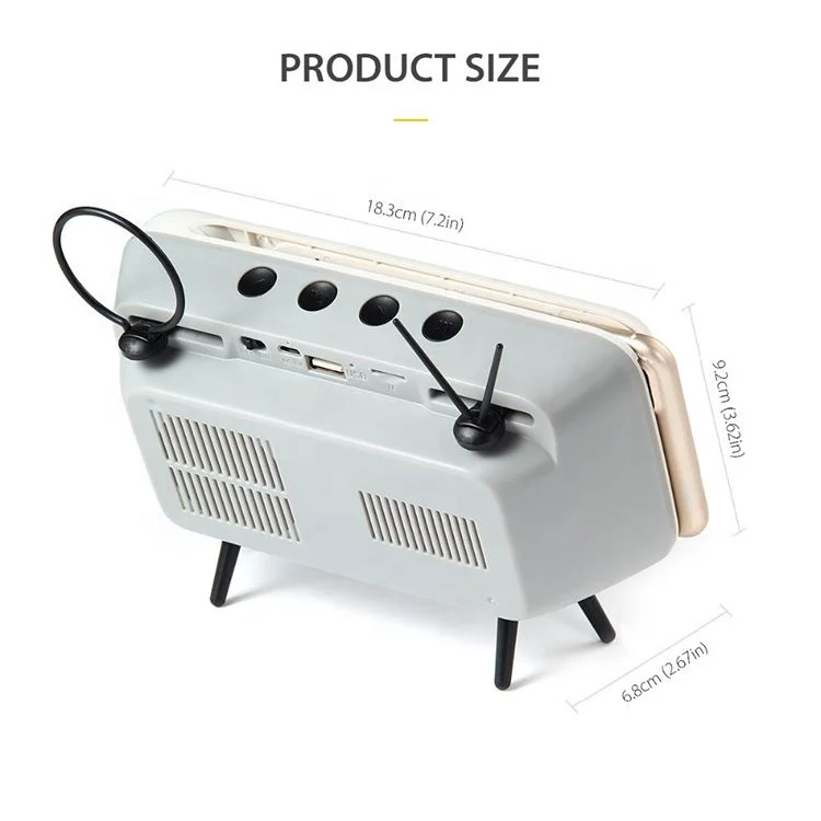 Vancel Handsfree Blueteeth Wireless Retro Tv Shape Speaker Play Mobile Phone Holder Vintage Powerbank 1500Mah