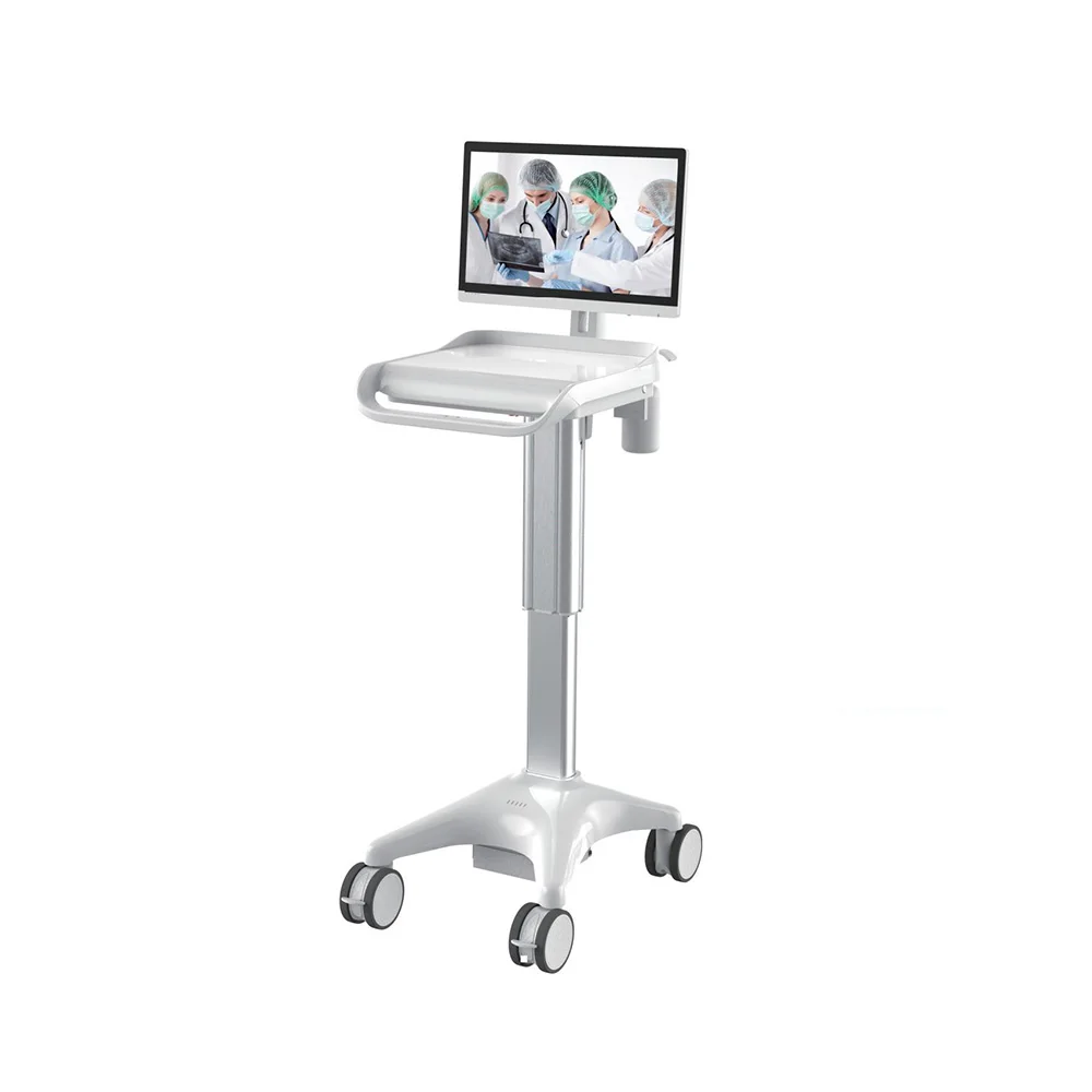 ABS Plastic Mobile Workstation Computer Trolley Adjustable Hospital Medical Computer Cart