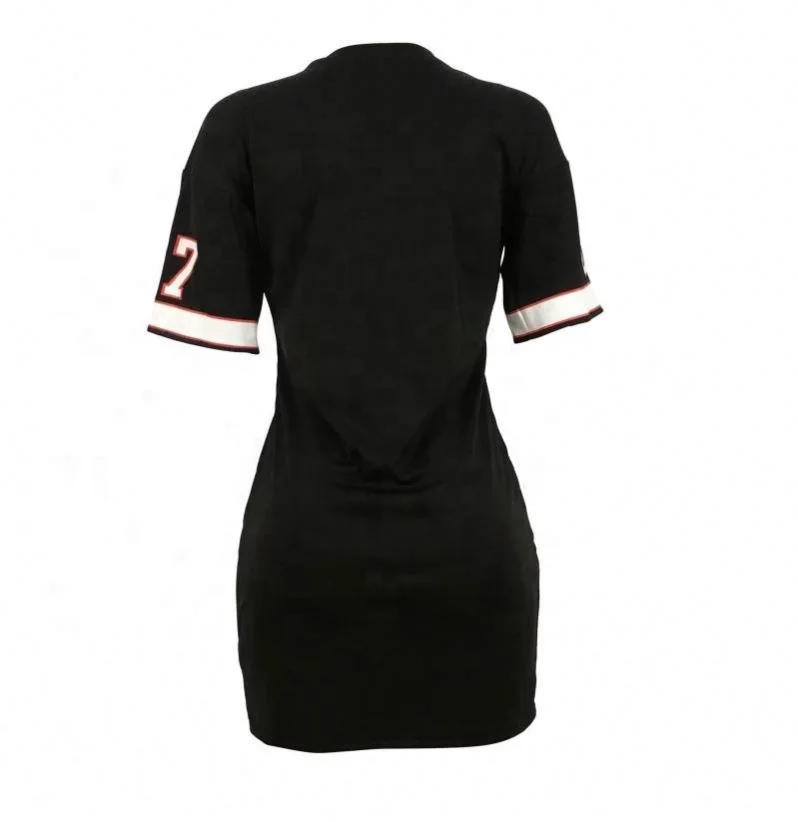 
Top ranking product baseball jersey dress letter printed v-neck mini dresses women 