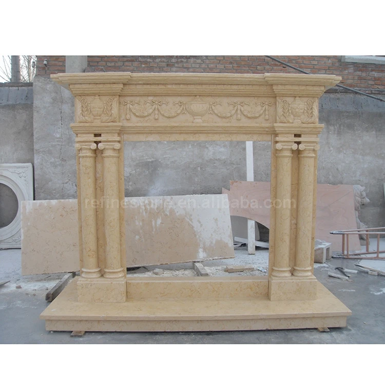 Beige Marble Fireplace Surround Mantel Indoor Mental Marble