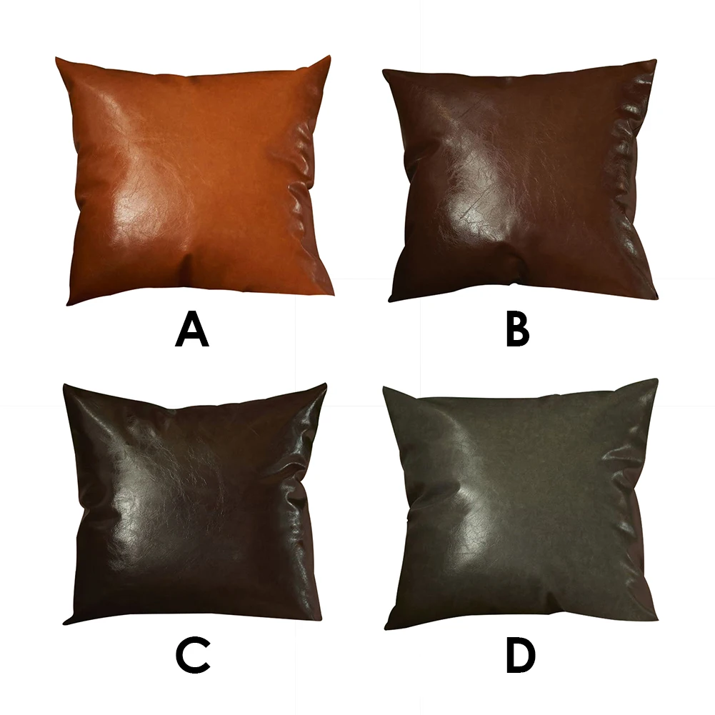 
Square Pillow Case Faux Leather Throw Pillow Case Cushion Cover for Home Office Car Decoration 