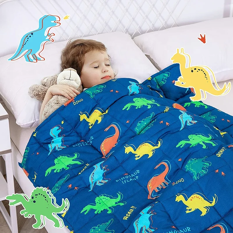 best seller custom dinosaur print sensory 5lbs glass beads kids cotton weighted blanket for children