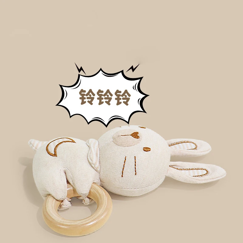 Handmade Organic Cotton Baby Teethers Amigurumi Animal Rattle Newborn Shower Gift Classic Wooden Ring Toy