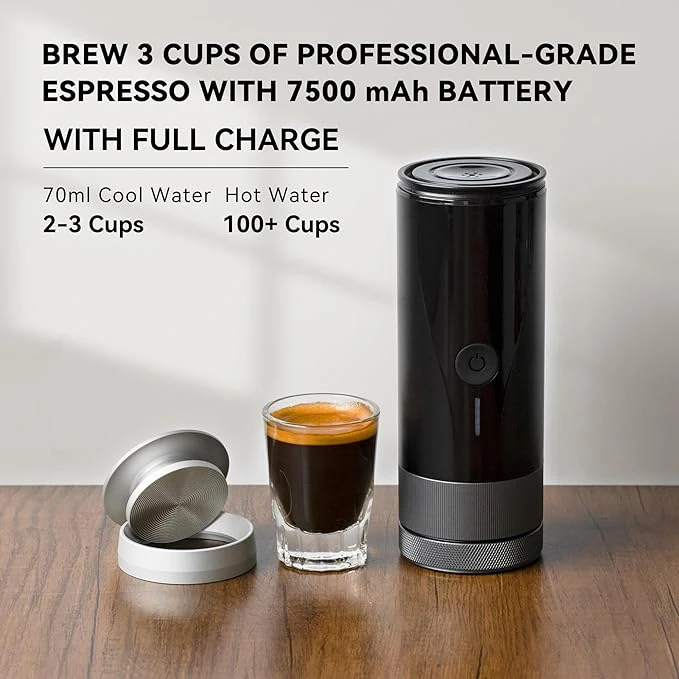 Portable Coffee Maker by Self-heating Function with Carrying Case Lithium Battery Operated 20 Bar Pressures Aluminum OEM 90 5V