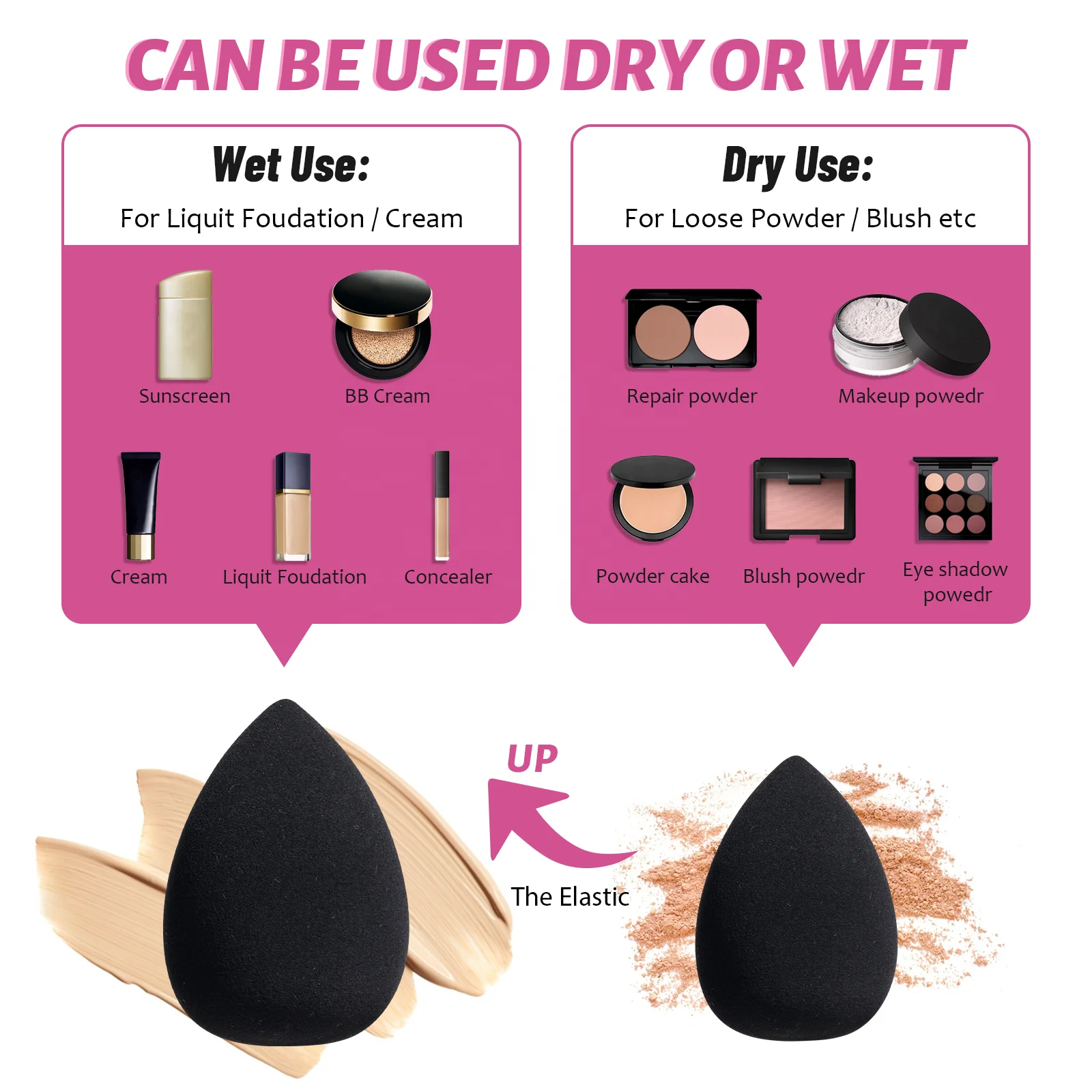 BS-MALL 16PCS Travel Makeup Brushes Kit Synthetic Bristles Vegan Eyeshadow Foundation Makeup Brushes Makeup Sponge Set