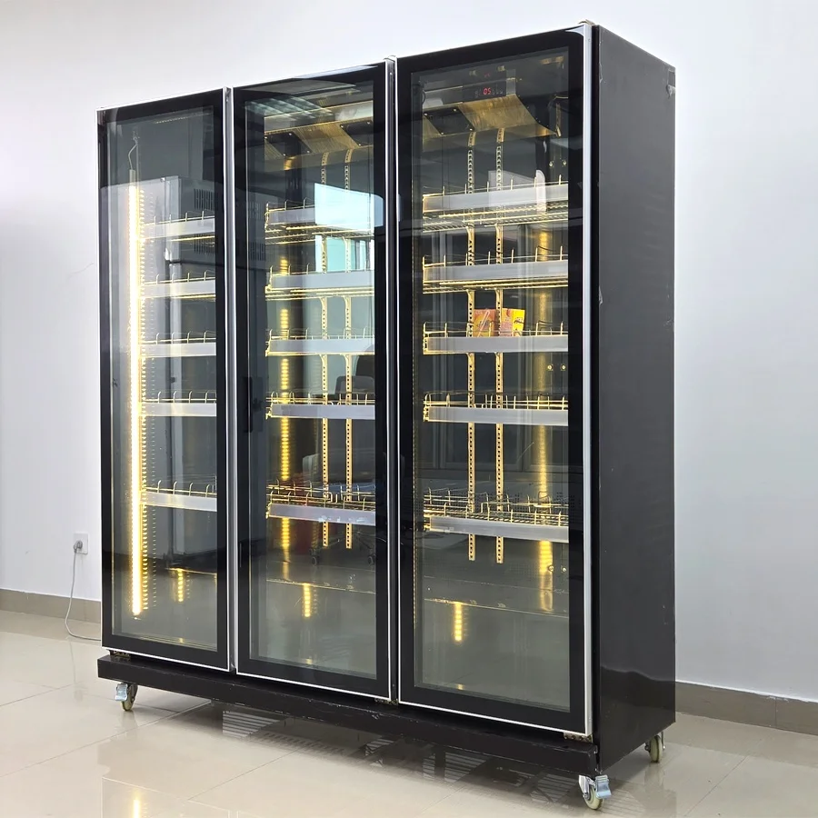 Single-Temperature 3-Door Glass Door Fan Cooling Display Cooler Supermarket Store Refrigerator with Compressor