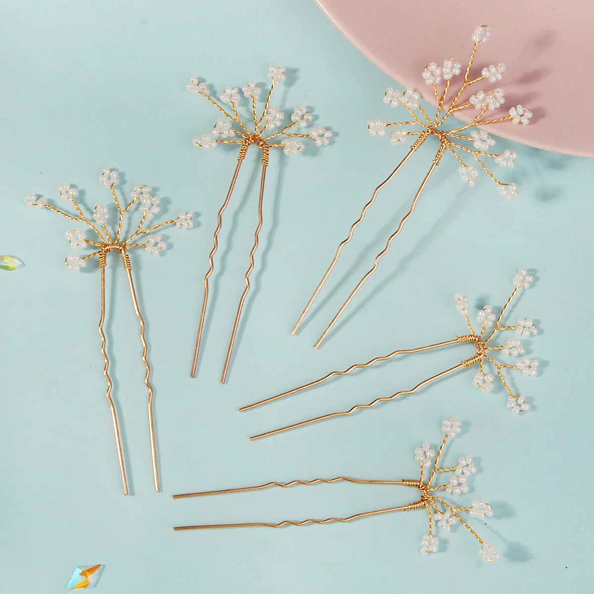 5 Pieces Pearl Crystal Bridal Hair Pins Flower Wedding Hair Piece Vintage Hair Accessory Party for Bride, Bridesmaids