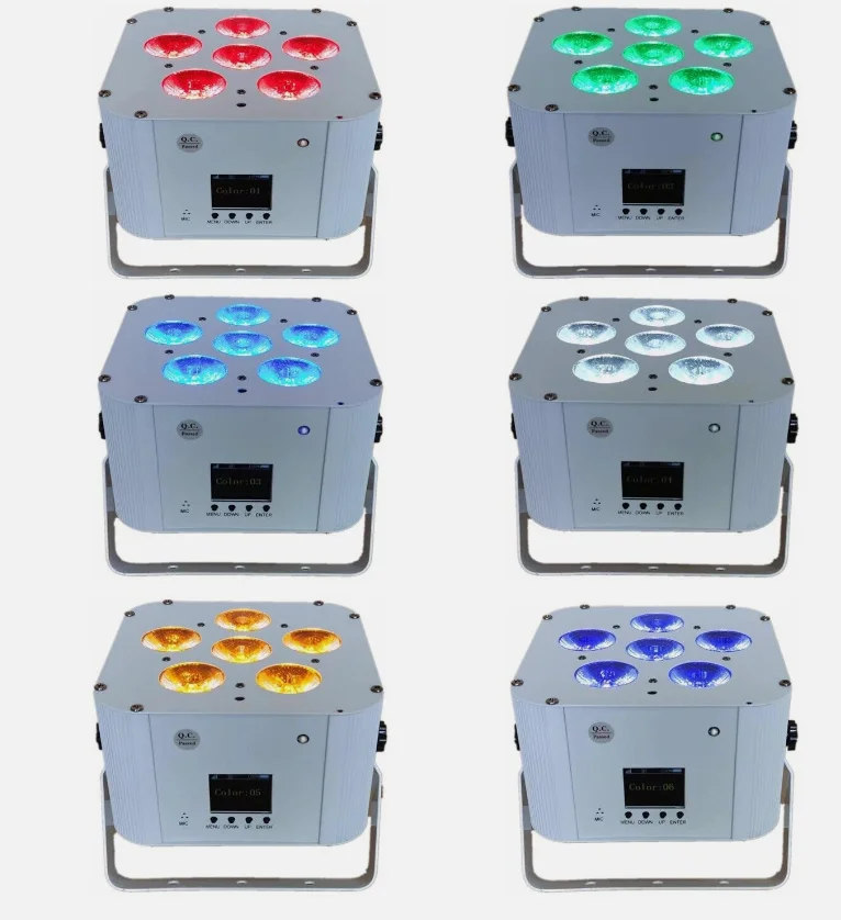 Experience the ultimate in flexibility with  6X18W Battery Power Wireless DMX LED Flat Par featuring Wifi and remote operation