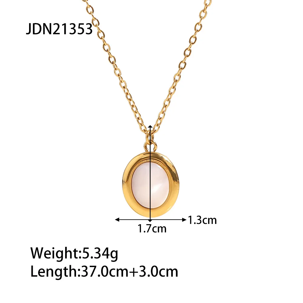New design  18K Gold Plated Stainless Steel Jewelry Set Shape White Cat Eye Opal Stone Pendant Necklace