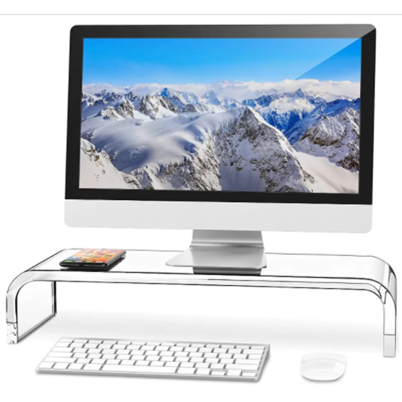 Transparent Acrylic Desk Monitor Stand 2 Tier Laptop Stand Riser For iMac, PC, Desktop, Laptop, TV Screen