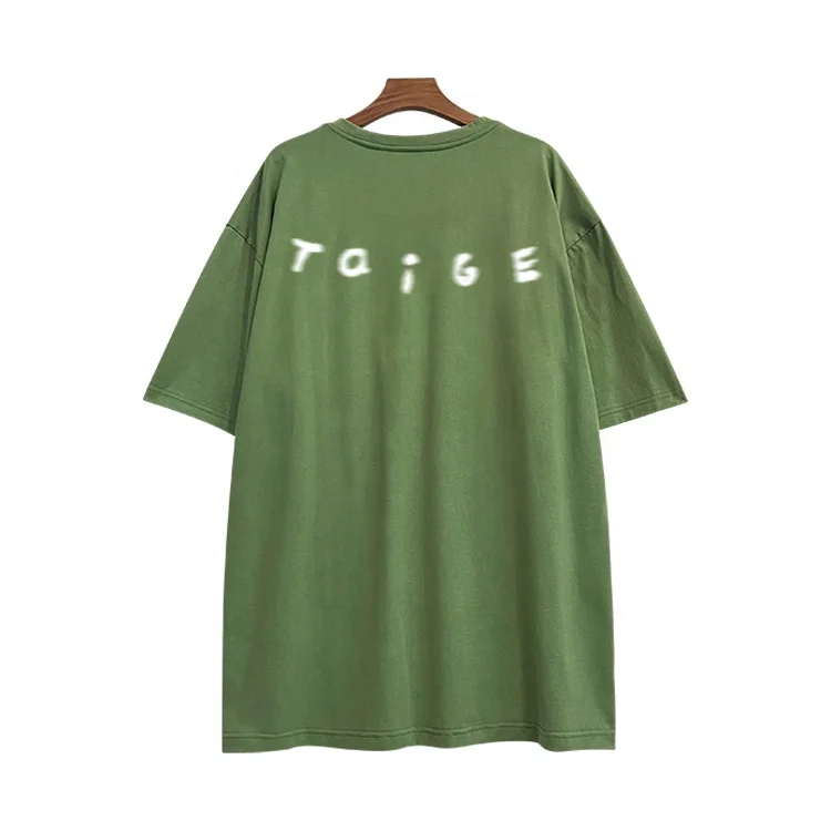 High quality custom logo oversized 100% cotton digital printing O-neck green casual men t-shirts with print