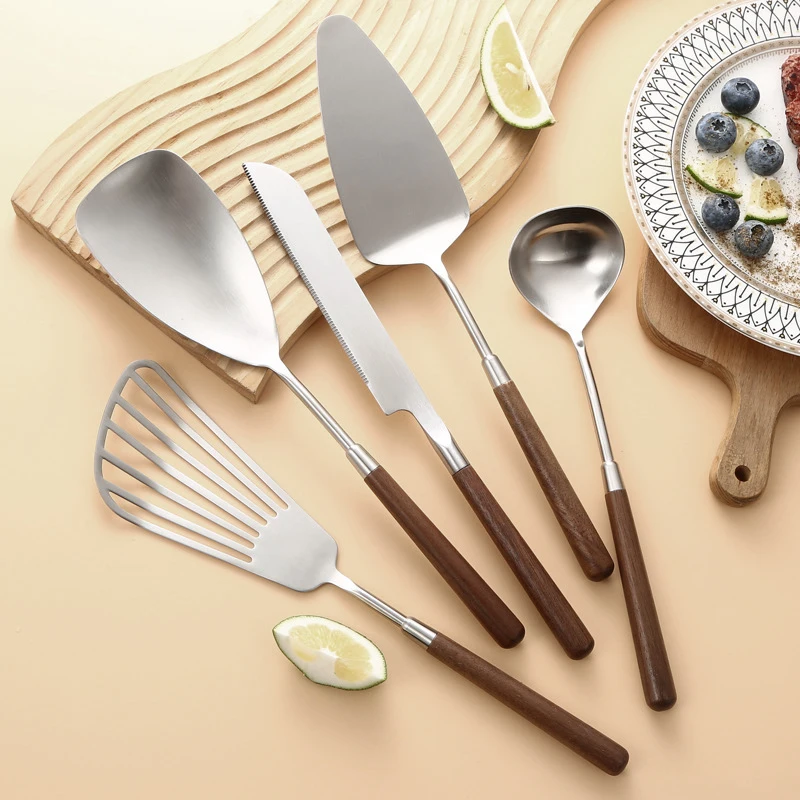 Popular Wood Handle Matt Cooking Gadgets Spatula Ladle Stainless Steel Kitchen Appliances And Utensils