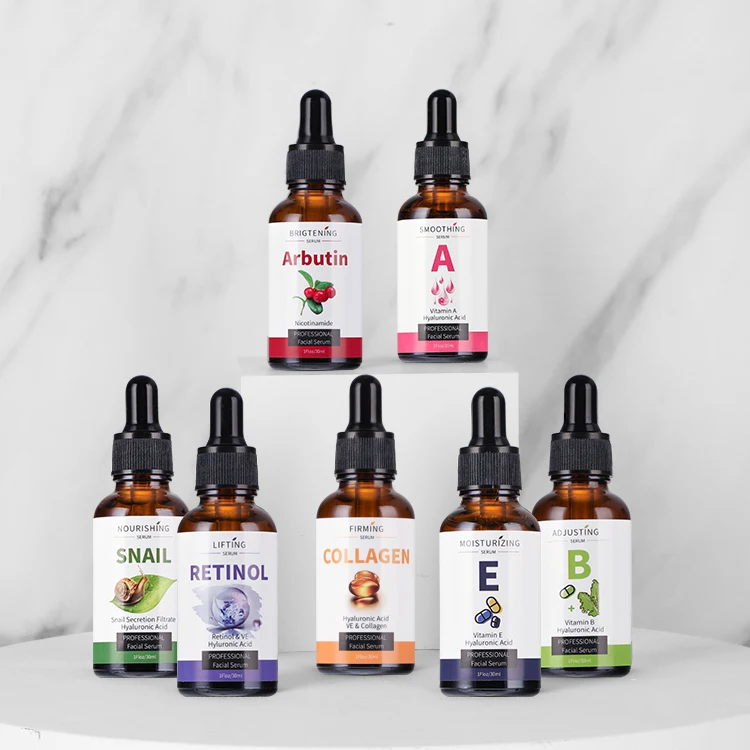 Private Label Firming Whitening Vitamin E Arbutin Facial Skin Snail Collagen Face Serum Retinol Serum