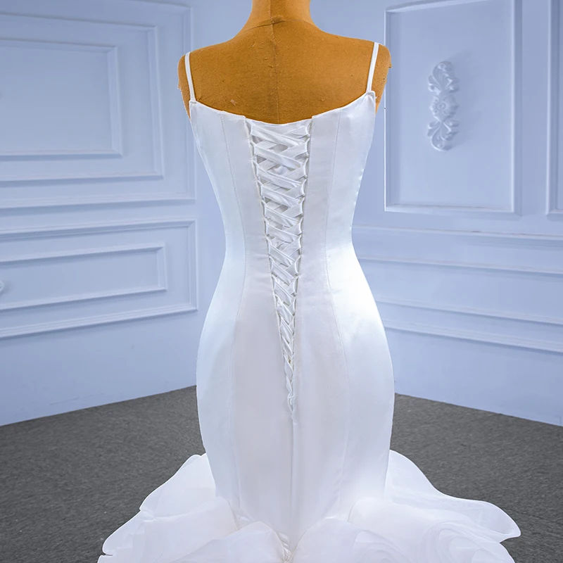 2022 New Simple White Satin Sling Halter Ladies Mermaid Wedding Dress