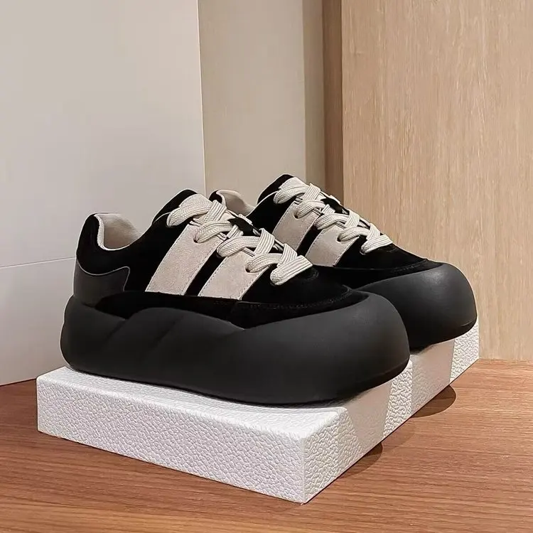 Hot style muffin thick soled shoes for women autumn-winter new retro design sense casual ins trend board shoes