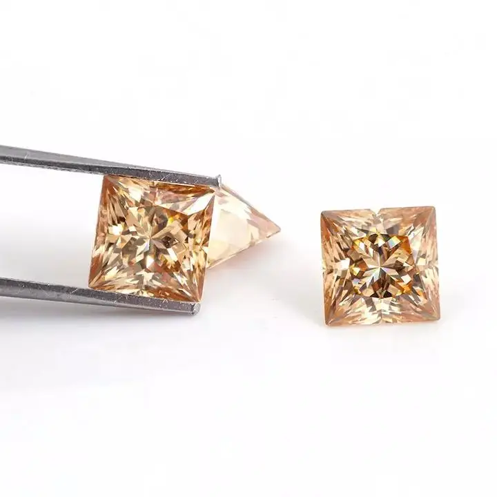 SICGEM Mossanite Supplier Gemstone Champagne D EF Color VVS Princess Cut Diamond Loose Mossanite Stone