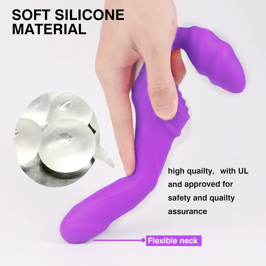 Quaige Sex Toys Silicone Double Side Dildo G Spot Anal Clitoris Vagina Sax Toys for Woman with 9 Vibration Modes