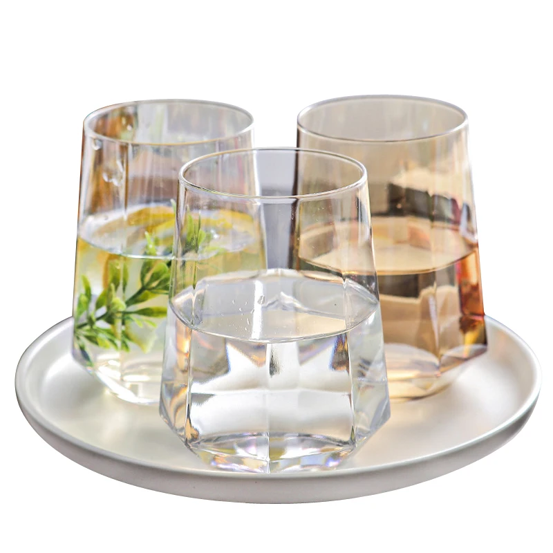 Hand Made Diamond Wine Glass Custom Polygon 10oz Whiskey Transparent Glass Eco-Friendly Cup