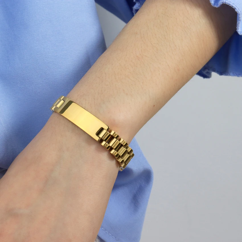 Hip Hop Punk Jewelry Thick Stainless Steel Chain Bracelet Luxury 18k Gold Waterproof Watch Band Bracelet for Women Men