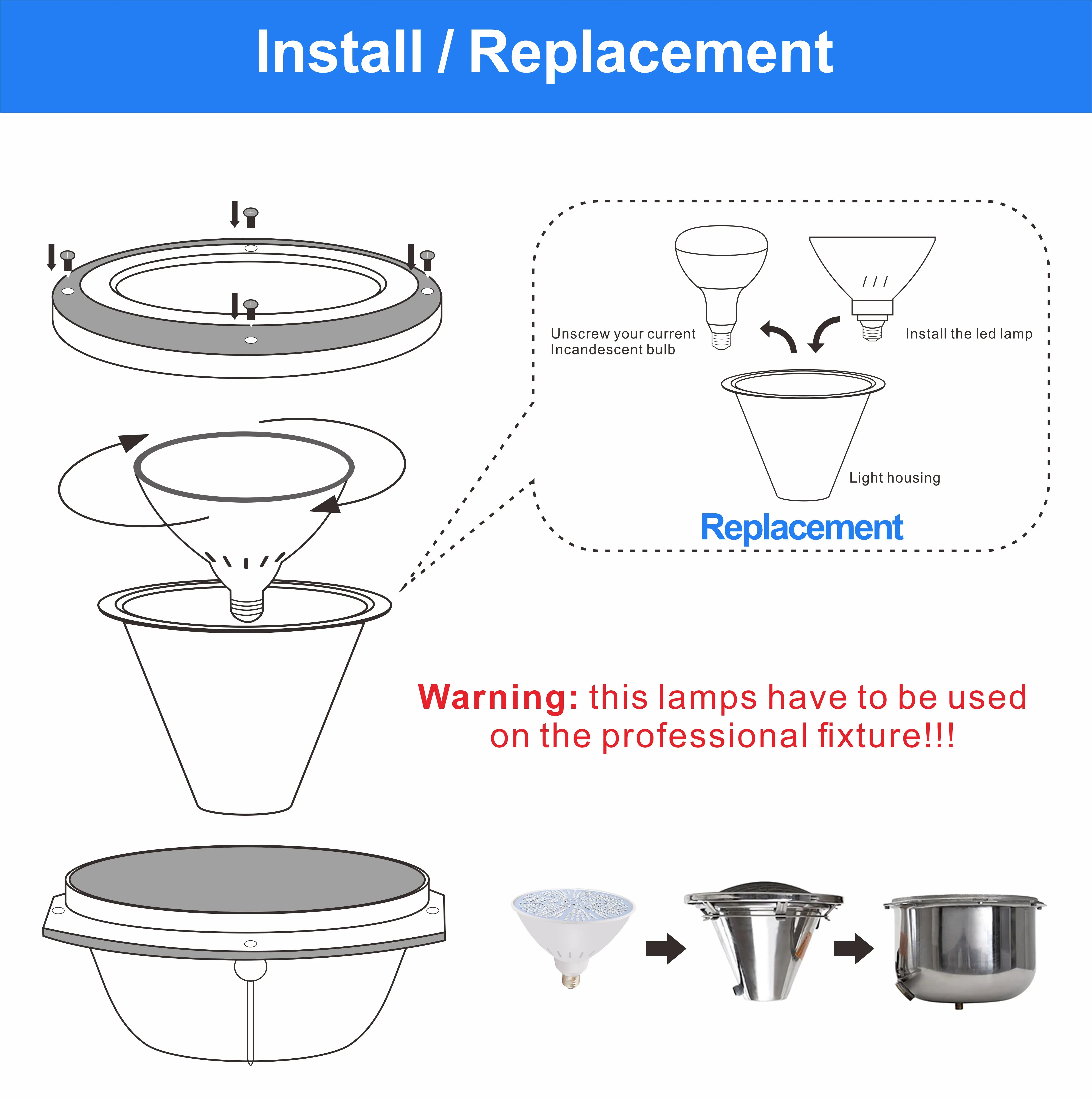 120v AC RGB Recessed Led Underwater Pool Light 40w IP68 Rated Led Swimming Pool Light with Bluetooth Dmx Controller