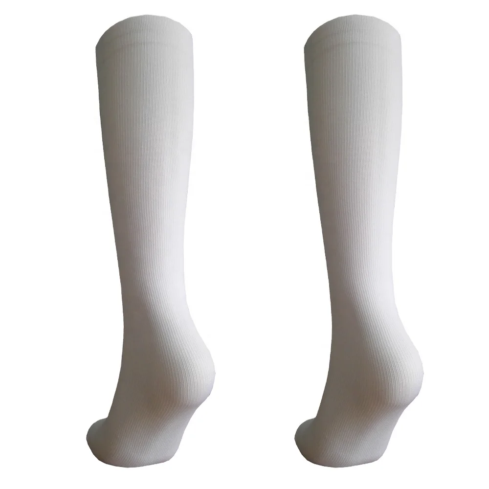 Stock sale 10-15mmhg White nylon knee high compression blank sublimation socks for printing