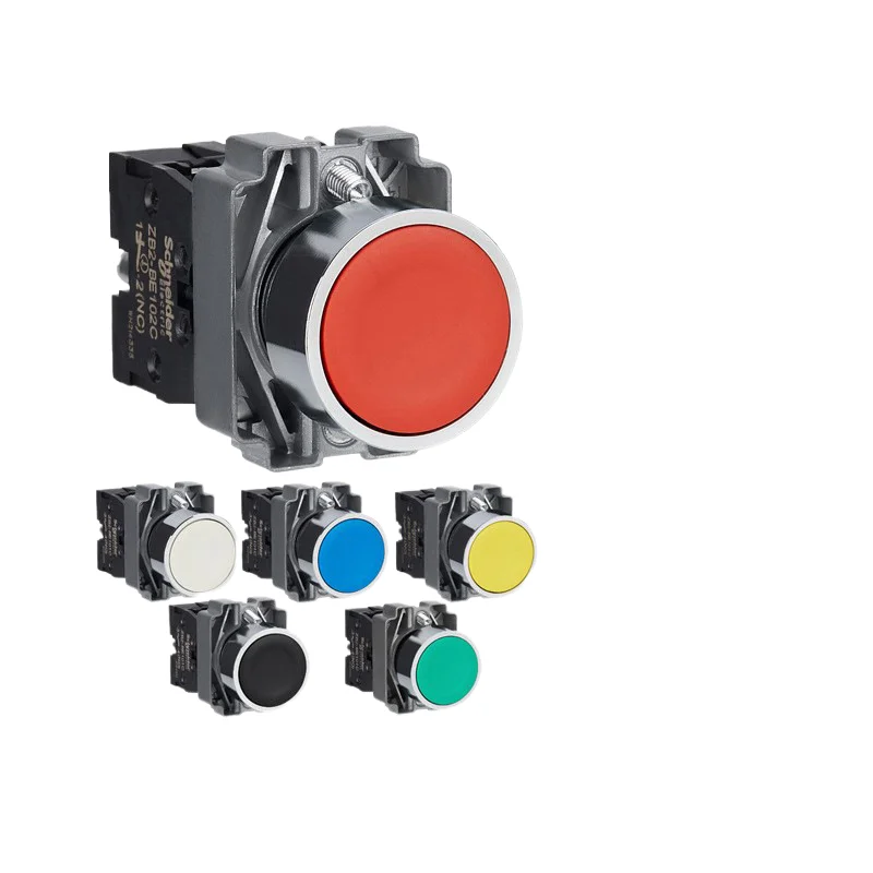 XB2BA flat head button switch spring automatic reset metal power start control emergency button