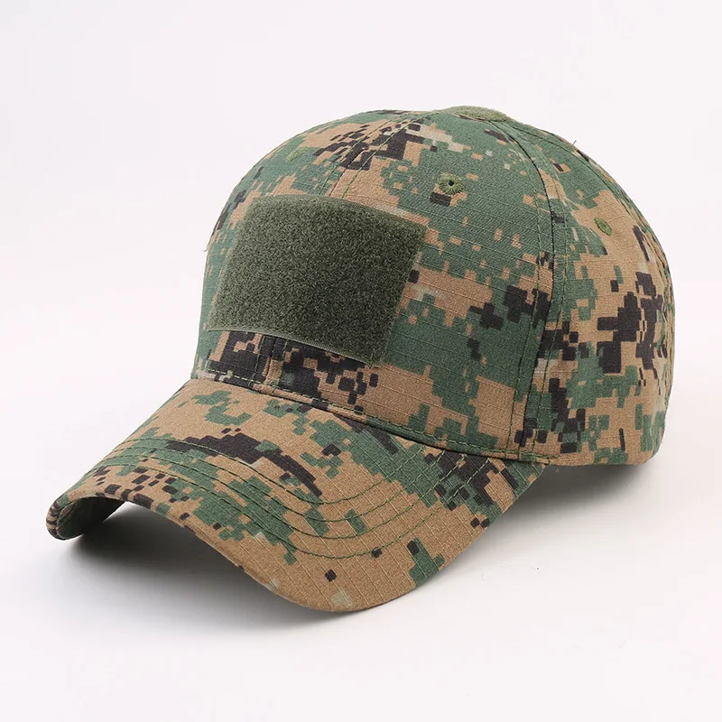 Hiking Running Camping Hook and Loop Fastener Camo Baseball Cap Men Patches Custom Logo Black Tactical Camouflage Cap for Men