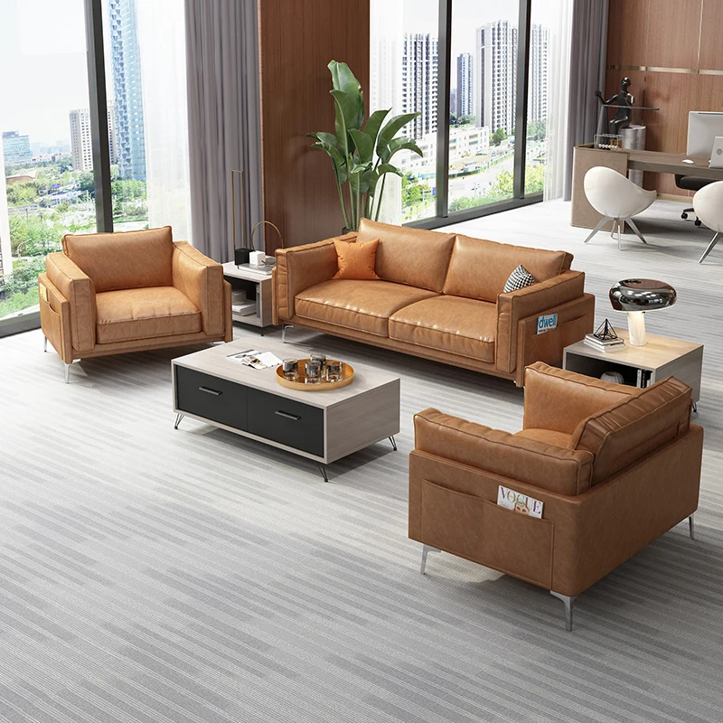 Furniture Factory Commercial Lounge Set Company Hotel Waiting Room Pu Leather Office Visitor Reception Sofa Set