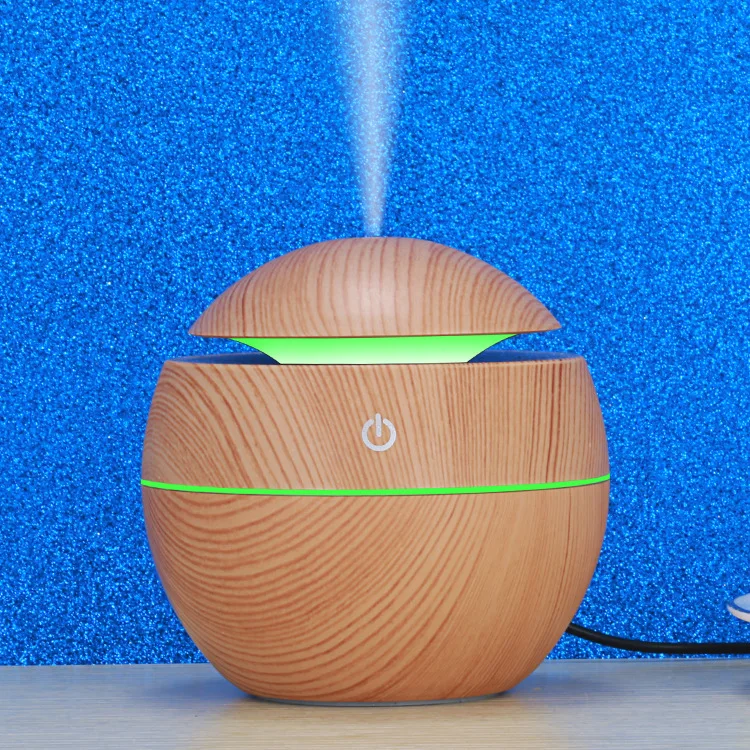 
Factory price Mini 130ml Wooden Grain LED light USB Ultrasonic Mute Cool Mist Humidifier Aroma diffuser 