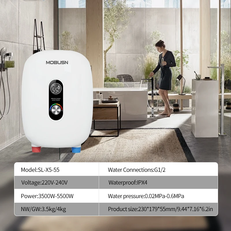 Small Size tankless Water Heater New Design constant temperature CE ROHS Certified 3.5KW to 6.5kw instant electric water heater