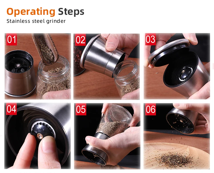 New kitchen tools round glass mill for pepper jar with grinder hand spice jars