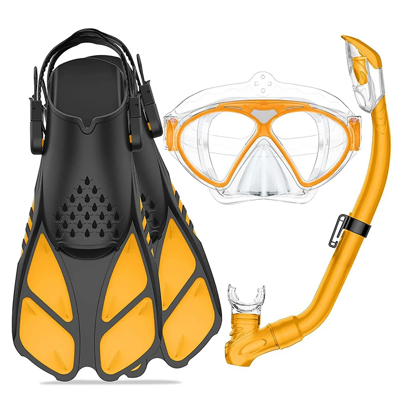 3 Pcs Snorkel Set Luminous Diving Goggles Snorkeling Diving Set Anti-Fog Anti-Leak Kids Diving Mask Kit With Freediving fins