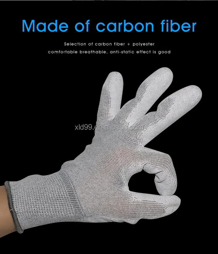 esd-safe nylon knit gloves esd pu palm glove esd protection Nylon Carbon PU Palm Coated Gloves