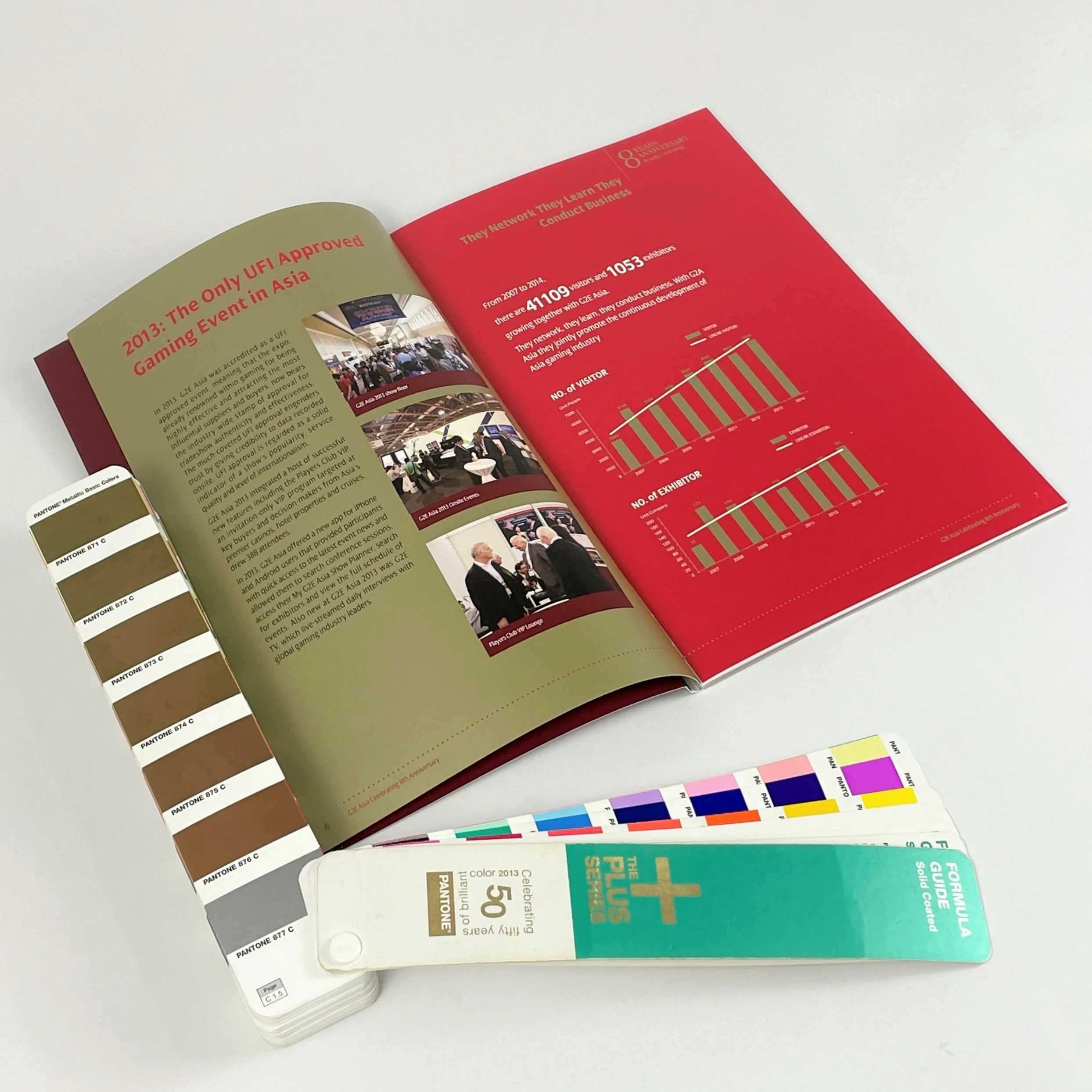 52P 184*285mm event guide print brochures with ink varnish and gold hot foil hot stamp printing in shanghai
