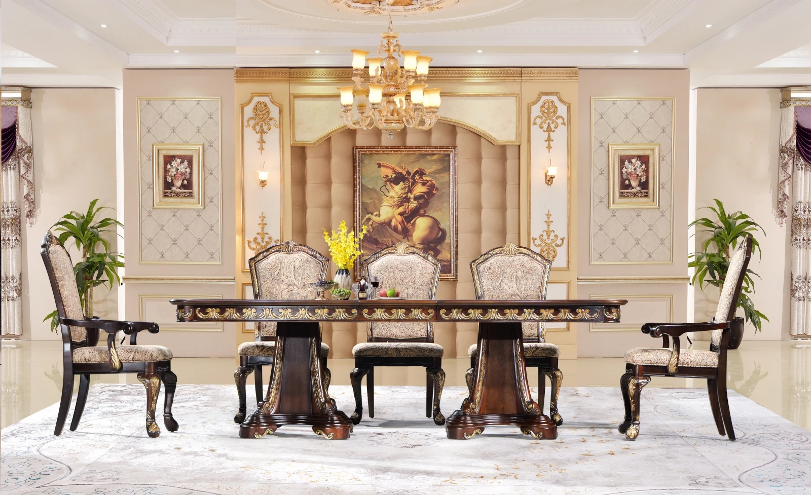 Classic Furniture High End Wooden Dinner Table Set American Luxury Furniture Dining Room Set Birch Wood Table Chair
