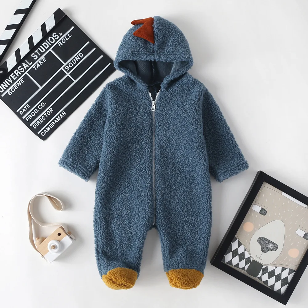 
Rropa Bebe Dinosaur Baby Boy Winter Clothes Warm Plus Velvet Animal Hooded Jumpsuit Newborn Baby Clothes Baby Girl Romper 