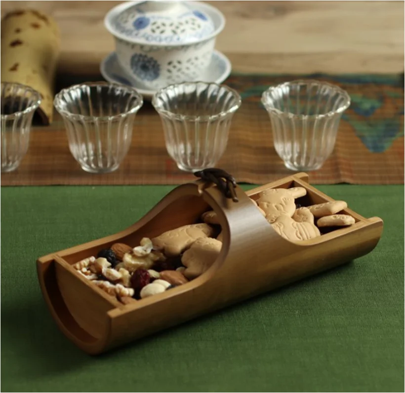 Eco-friendly high end bamboo fruit cookie serving tray serving holder serving bowl