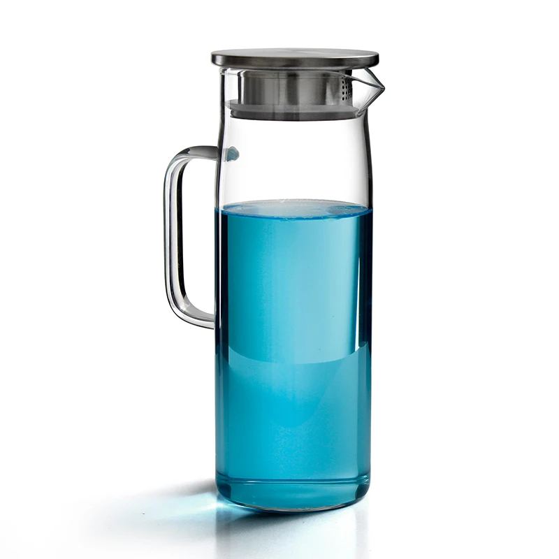 2023 Hot sale High Borosilicate Clear Glass Teapot cold water bottle With Stainless Steel Lid