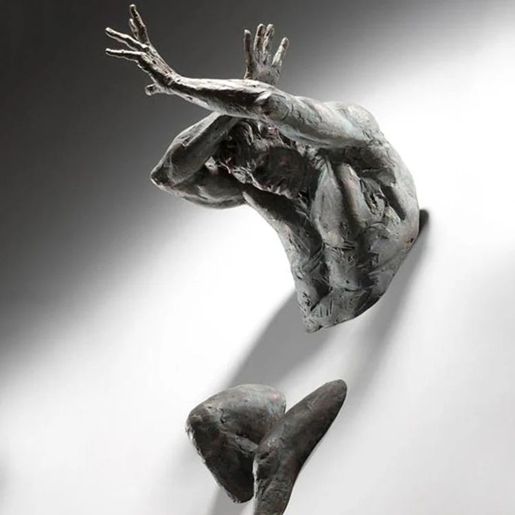 Modern Home Decor Metal Art Abstract Life Size Wall Man Statue Bronze Matteo Pugliese Sculpture