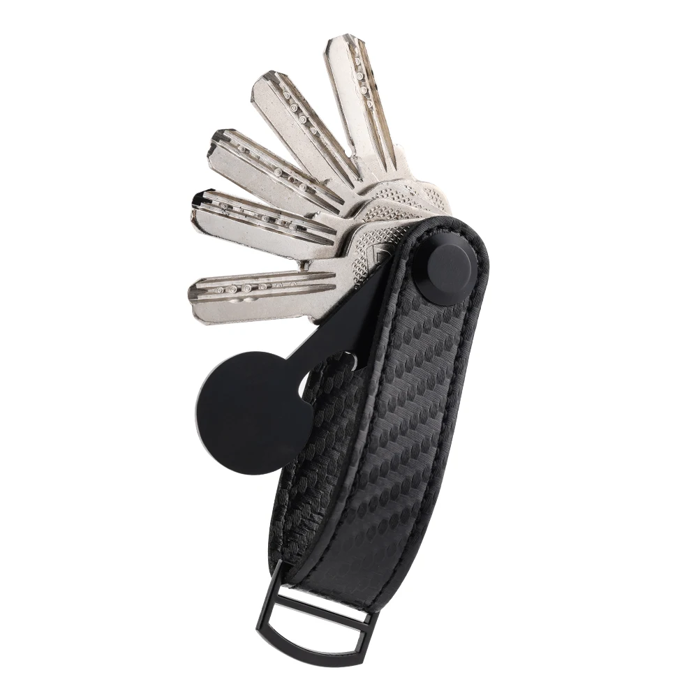 Carbon fiber genuine leather key holder organizer Men car key cover