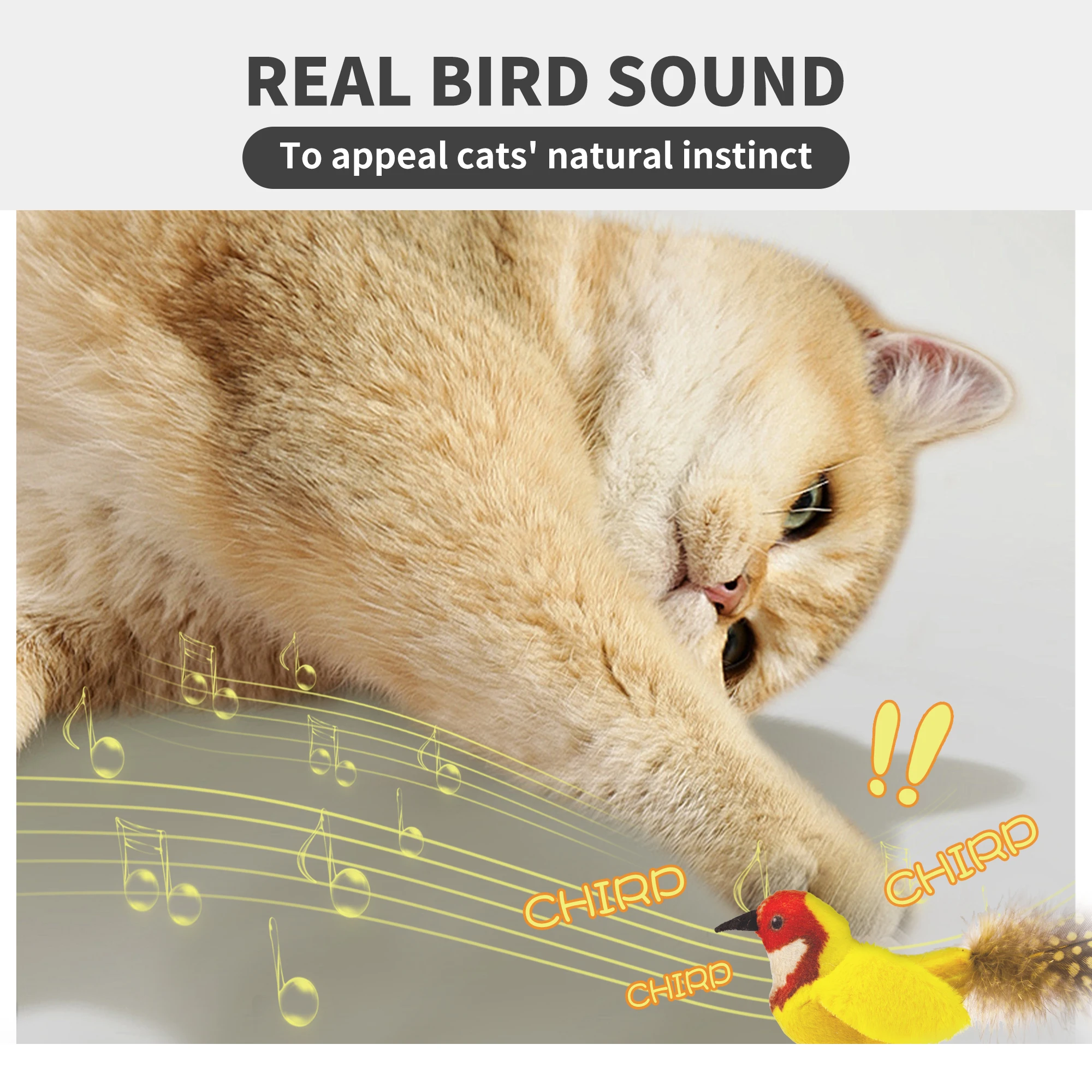 Popular Style Plush Interactive Toys with Feather Button Battery Catnip Chirp Sound Bird Playing Cat Toy