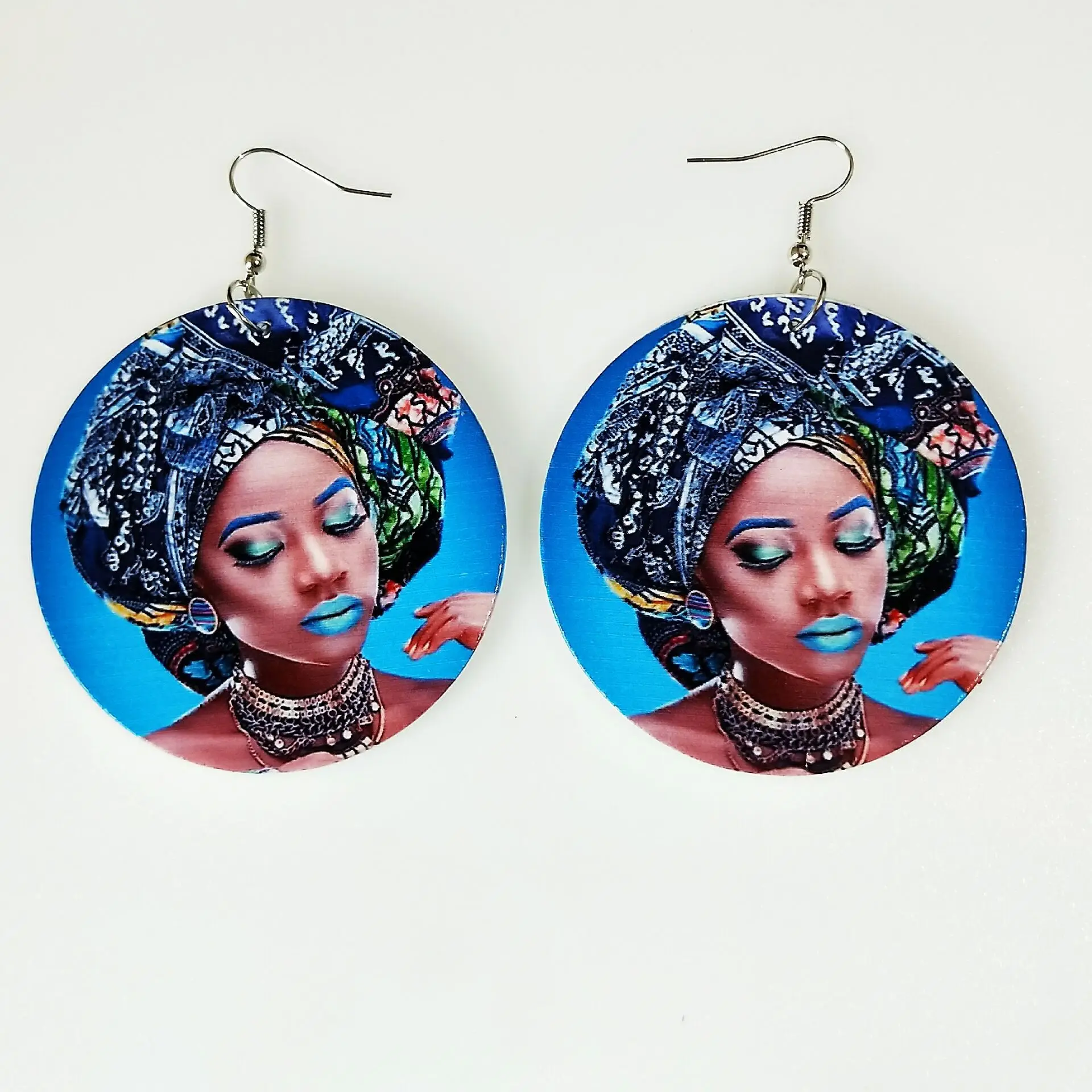 LWI60206 Oorringen Women Lovely Pink Afro Girl Gum Wooden Drop Earrings African Black Natural Hair Wood Earring
