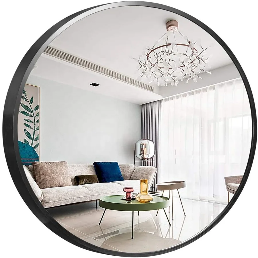 High Quality Modern round Black Metal Mirror with Brushed Frame Home Decor Wall Mirror