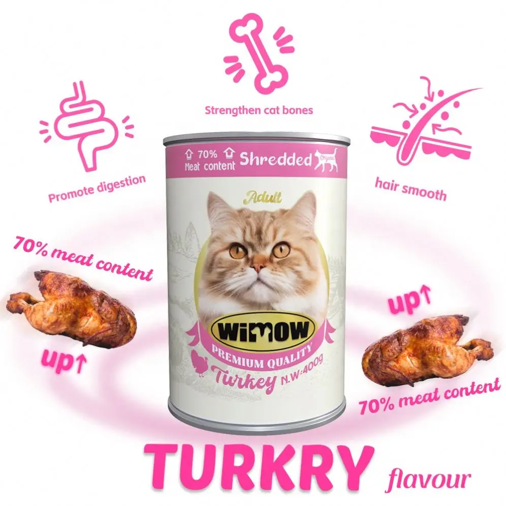 Wimow pet wet food shredded  400g  70% chicken /lamb/ turkey meat Pet cat  food