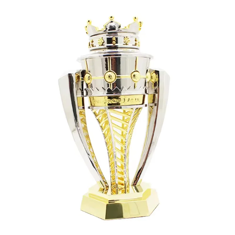 High quality metal base trophy golden metal logo custom soccer crown award trophy
