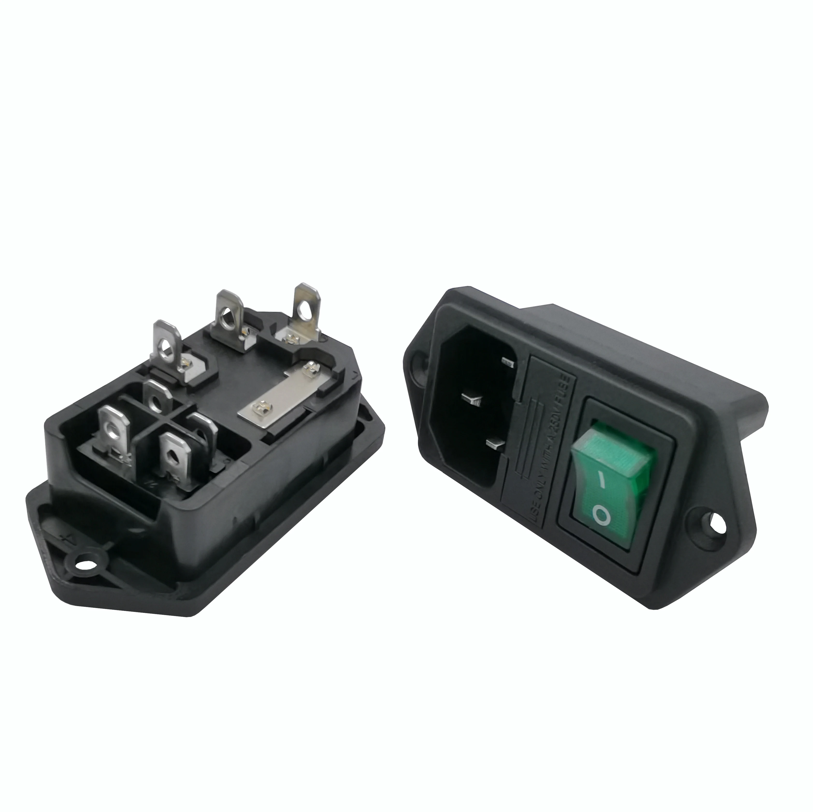 manufacture supply hight quality 10A 250V IEC C14 AC POWER socket with  green light rocker switch and fuse holder