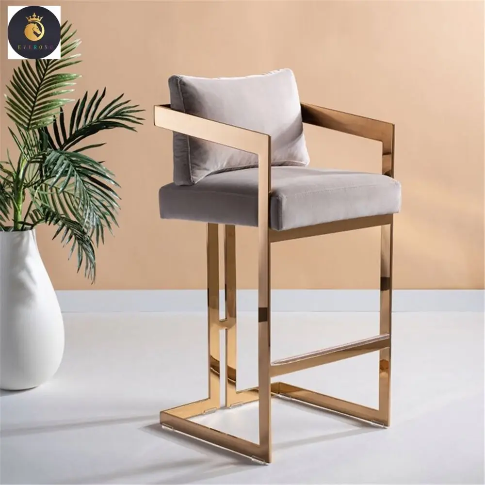 Modern Stainless Steel Frame Upholstered Velvet Fabric Bar Stool Comfortable High Chair Kitchen Bar For Home Hotel Bistro